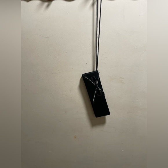 Jessica McClintock black clutch purse snap close bow rope style strap 11 x 3 in - Picture 5 of 7